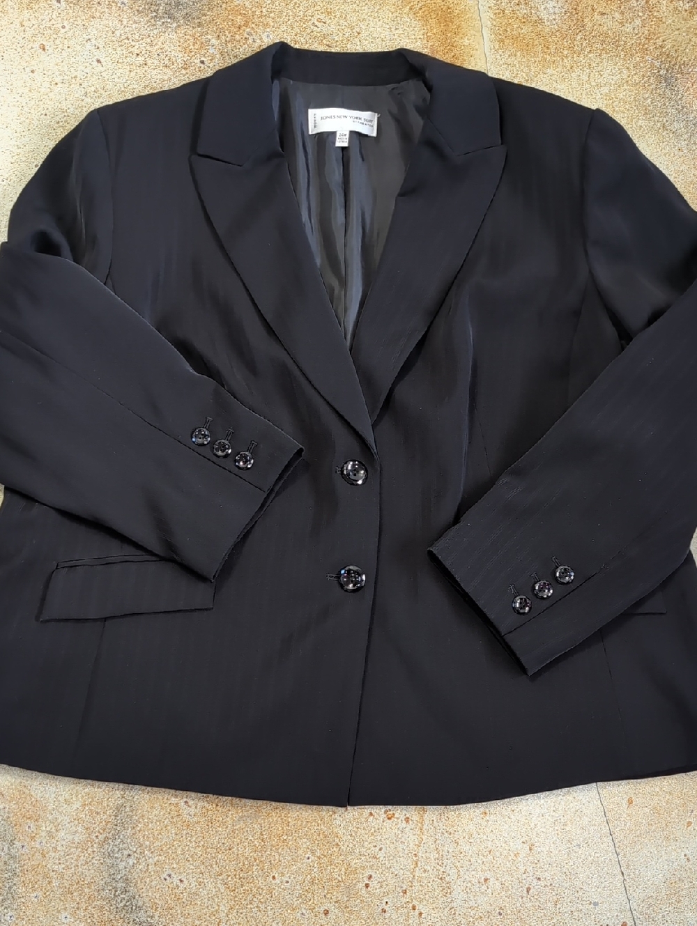 Jones New York Black Women's Two-Button Notch Lapel Pinstripe Blazer Size 24W